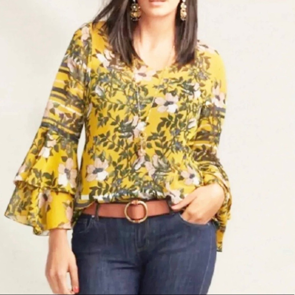 CABI Spring Scene Semi Sheer Bell Sleeve Blouse